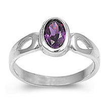Load image into Gallery viewer, Sterling Silver Rhodium Plated Oval-Cut Amethyst Cz Baby Ring with Ring Face Height of 8MM