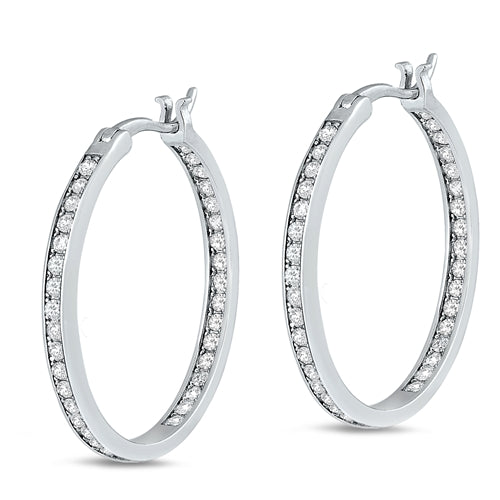 Sterling Silver Round 3mm CZ Inside and Out Hoop