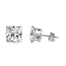 Load image into Gallery viewer, Sterling Silver Stud  Earring Princess Cut Simulated Diamond Earring. Set on High Quality Stamping Setting &amp; Friction Style Post