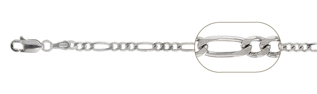 Italian Solid Sterling Silver Fancy Figaro Link Chain 080 - 3MM Nickel Free Necklace with Lobster Claw Clasp Closure