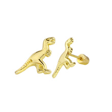 Load image into Gallery viewer, 14K Yellow Gold Dinosaur Stud Screw Back Earrings