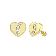 Load image into Gallery viewer, 14K Yellow Gold Heart CZ Stud Screw Back Earrings