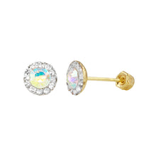 Load image into Gallery viewer, 14K Yellow Gold Mini Saucer Clear CZ Stud Screw Back Earrings