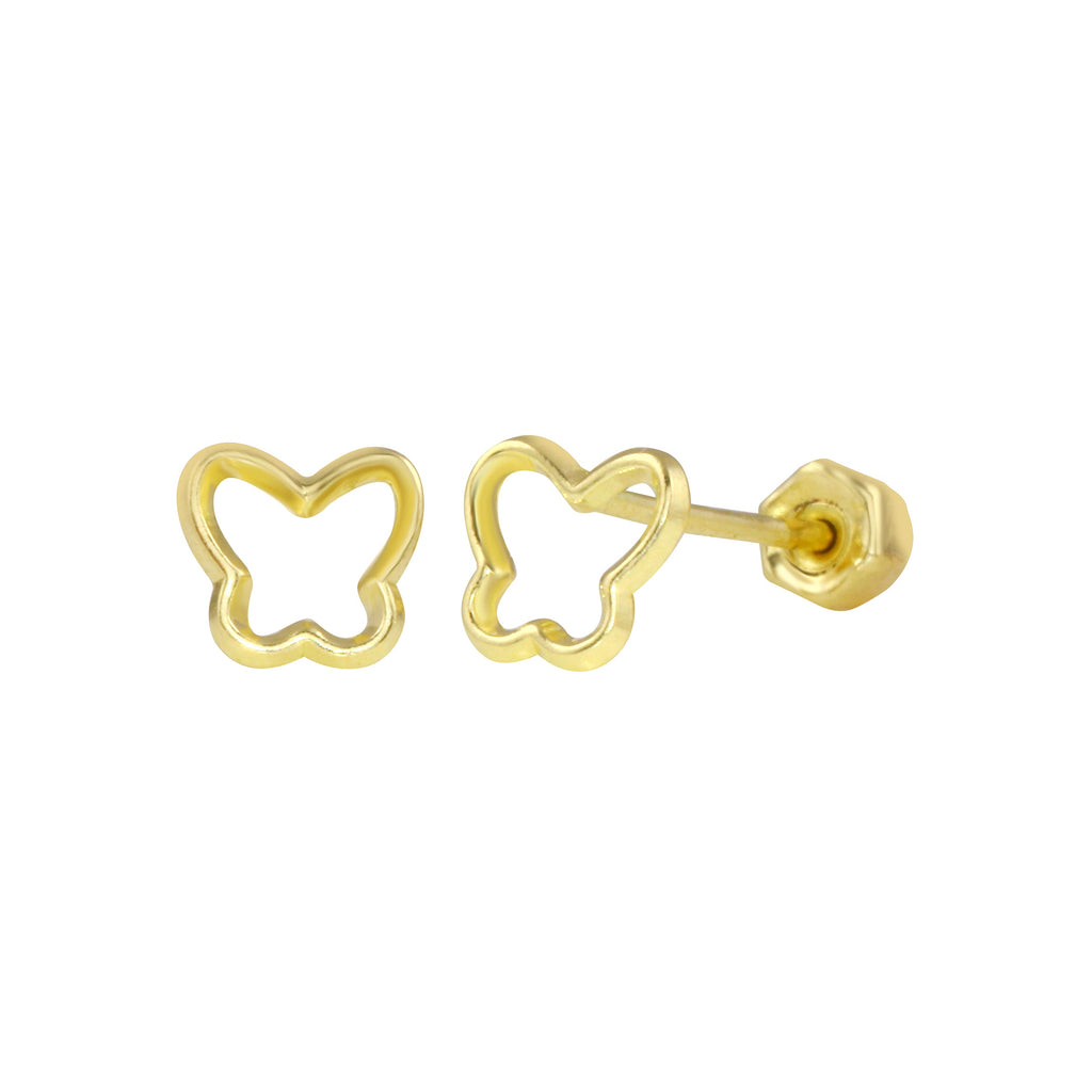 14K Yellow Gold Open Butterfly Stud Screw Back Earrings