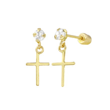 Load image into Gallery viewer, 14K Yellow Gold Cross Hanging Screw Back Earrings