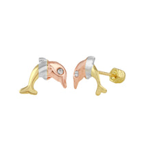 Load image into Gallery viewer, 14K Tricolor Gold Medium Dolphin Stud Screw Back Earrings