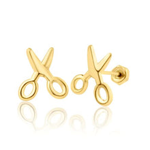 Load image into Gallery viewer, 14K Yellow Gold Scissors Stud Screw Back Earrings