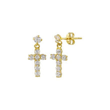Load image into Gallery viewer, 14K Yellow Gold Cross Cubic Zirconia Earrings