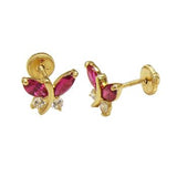 14K Yellow Gold Butterfly Ruby and Cubic Zirconia Earrings