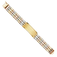 Load image into Gallery viewer, 14K Tricolor Three Line Nugget Figaro LINK Figaro ID Bracelet