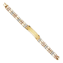 Load image into Gallery viewer, 14K Tricolor Two Line Nugget Figaro LIT LINK Figaro ID Bracelet