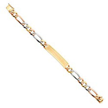 Load image into Gallery viewer, 14K Tri Color Gold DC Figaro ID Bracelet