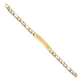 14K Tri Color Gold Nugget Figaro ID Bracelet