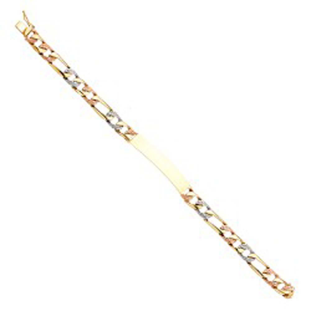 14K Tri Color Gold Nugget Figaro ID Bracelet
