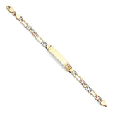 14K Tri Color Gold DC Figaro Link 15 Years ID Bracelet