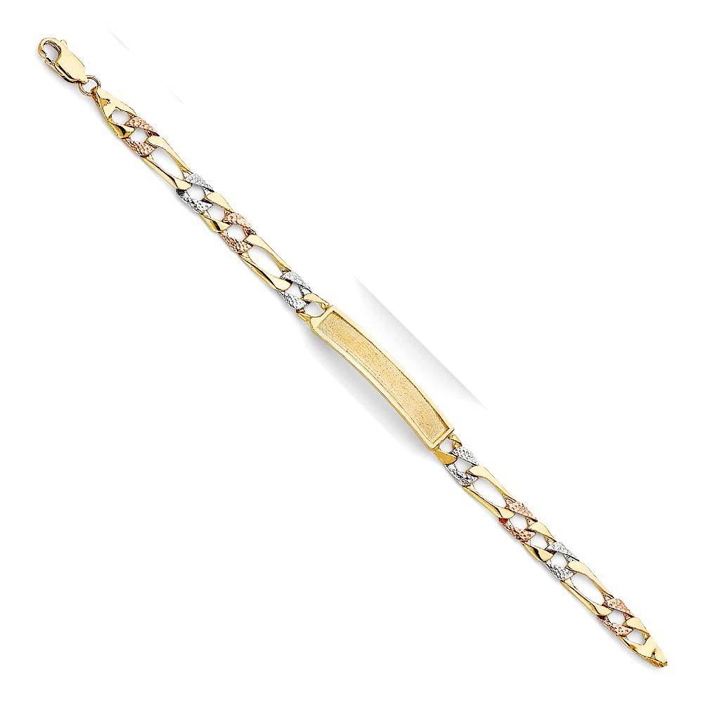 14K Tri Color Gold Light Nugget Cuban Link Baby ID Bracelet