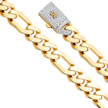 Load image into Gallery viewer, 14K Yellow 13.5mm Hollow Figaro Monaco Bracelet with CZ Lock