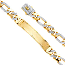 Load image into Gallery viewer, 14K Yellow 9.5mm Hollow Figaro CZ Monaco Bracelet with Frame ID