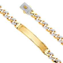 Load image into Gallery viewer, 14K Yellow 9.5mm Hollow Cuban CZ Monaco Bracelet with Frame ID