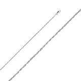 14K White Gold 1.5mm Lobster Solid Rope Diamond Cut Light Chain With Spring Clasp Closure