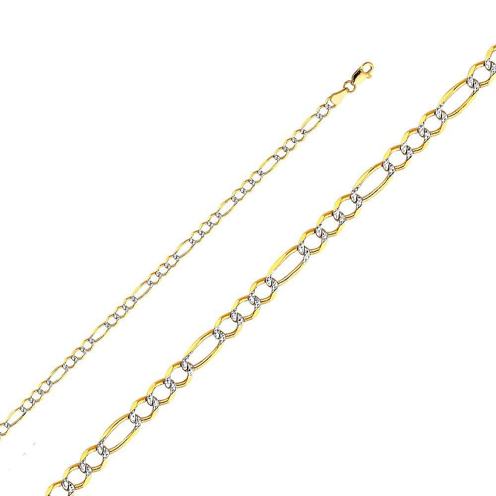 14K Yellow Gold 3.9mm Lobster Figaro 3? WP Open Light Link Chain With Spring Clasp Closure