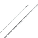 14K White Gold 2.7mm Lobster Figaro 3? Concave Regular Link Chain With Spring Clasp Closure