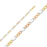 14K Gold with Tri Color 4.6mm Lobster Figaro 3? Concave Regular Link Chain With Spring Clasp Closure