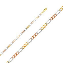 Load image into Gallery viewer, 14K Gold with Tri Color 3.7mm Lobster Figaro 3? Concave Regular Link Chain With Spring Clasp Closure - silverdepot