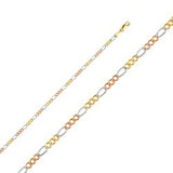14K Gold with Tri Color 2.6mm Lobster Figaro 3? Concave Regular Link Chain With Spring Clasp Closure
