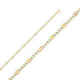 14K Yellow Gold with Tri Color 3.7mm Lobster Stamped Figaro 3? WP Chain With Spring Clasp Closure