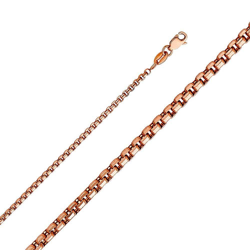 14K Pink Gold 1.8mm Hollow Half RD Box Chain With Spring Clasp Closure - silverdepot
