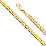 14K Yellow Gold 4.5mm Lobster Hollow Mariner Bevel Link Chain With Spring Clasp Closure