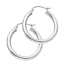Load image into Gallery viewer, 14K White Gold 3mm Medium High Polished And Satin Latch And Hinge-Notch Post Backing Thick Plain Hoop Earrings