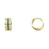 14K Yellow Gold 5mm Green And Clear CZ Huggies Earrings