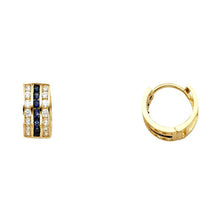 Load image into Gallery viewer, 14K Yellow Gold 5mm Blue And Clear CZ Huggies Earrings