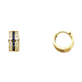14K Yellow Gold 5mm Blue And Clear CZ Huggies Earrings