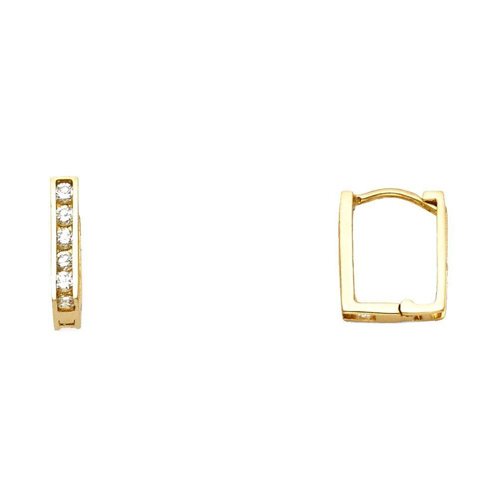 14K Yellow Gold 9mm Clear CZ Square Huggies Earrings