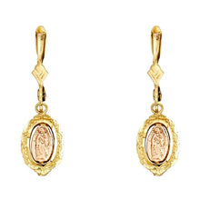 Load image into Gallery viewer, 14K Two Tone Gold Hanging Our Lady of Guadalupe Earrings