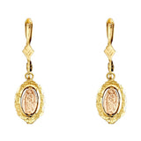 14K Two Tone Gold Hanging Our Lady of Guadalupe Earrings
