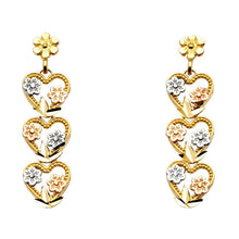Load image into Gallery viewer, 14K Tri Color 8mm Hanging Heart Post Earrings