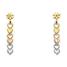 Load image into Gallery viewer, 14K Tri Color 4mm Hanging Heart Post Earrings