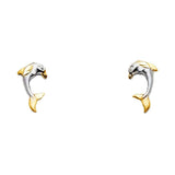 14K Two Tone Gold 7mm Dolphin Post Earrings