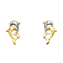 Load image into Gallery viewer, 14K Two Tone Gold 8mm Dolphin Post Earrings