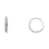 14K White Gold 1mm RD Clear CZ Pave Huggies Earrings
