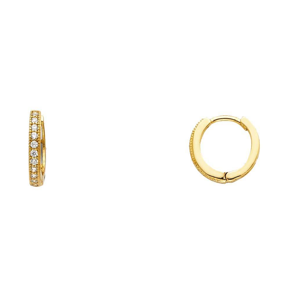 14K Yellow Gold 1mm RD Clear CZ Pave Huggies Earrings