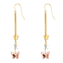Load image into Gallery viewer, 14K Tri Color Butterfly Hanging Earrings