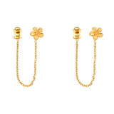 14K Yellow Gold Flower Screw Back Hanging Earrings