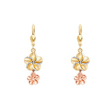 Load image into Gallery viewer, 14K Tricolor Hawaiian flower Lever Back Earring