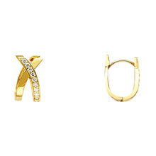 Load image into Gallery viewer, 14K Yellow Gold 10mm Clear CZ Crossover Huggies Earrings