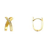 14K Yellow Gold 10mm Clear CZ Crossover Huggies Earrings
